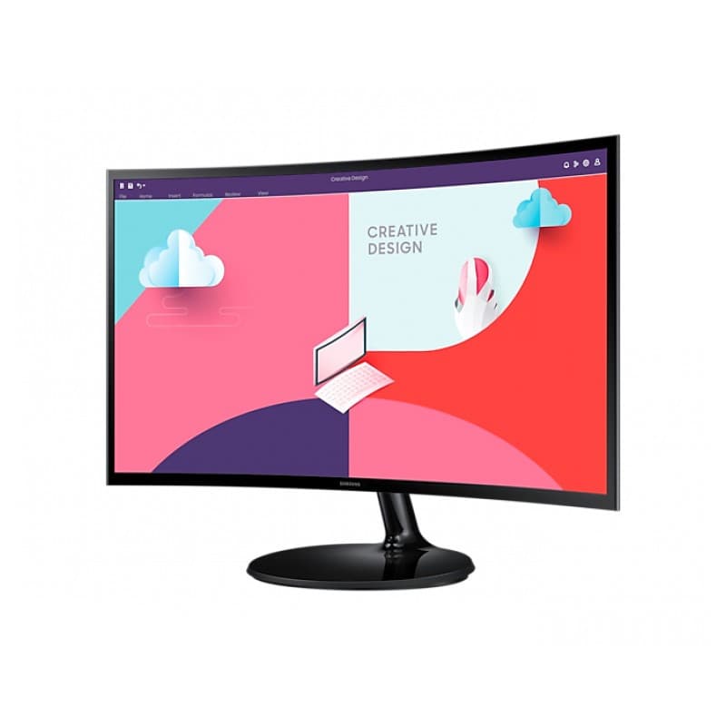 vista frontal e lateral direita do Monitor de Jogos Samsung LS24C360EAUXEN 24” Full HD 75hz Curvo