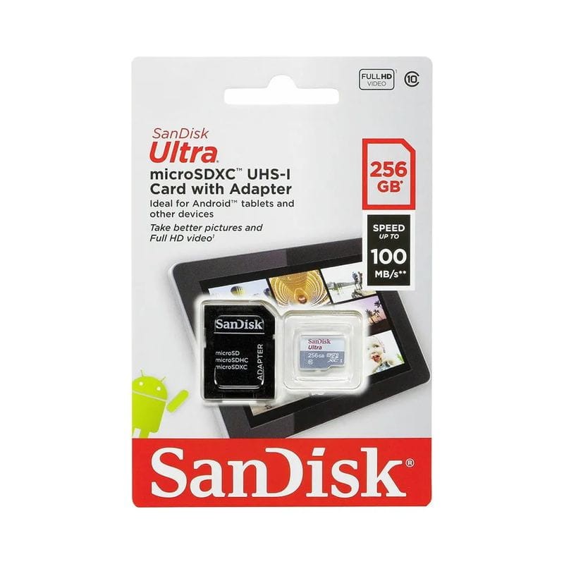 SanDisk MicroSD 256GB Ultra UHS-I + Adaptador Classe 10 - Cartão SD - Item1