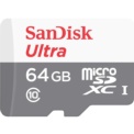 SanDisk MicroSD 64GB Ultra UHS-I + Adaptador Clase 10 - Color gris y blanco - MicroSDXC - Clase 10 - Velocidad de lectura: 80 MB/s - Protección de Nivel 4 - Adaptador SD  - Ítem