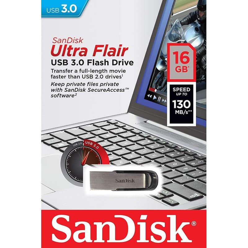 SanDisk Ultra Flair 16GB USB 3.0 Prateado - caixa