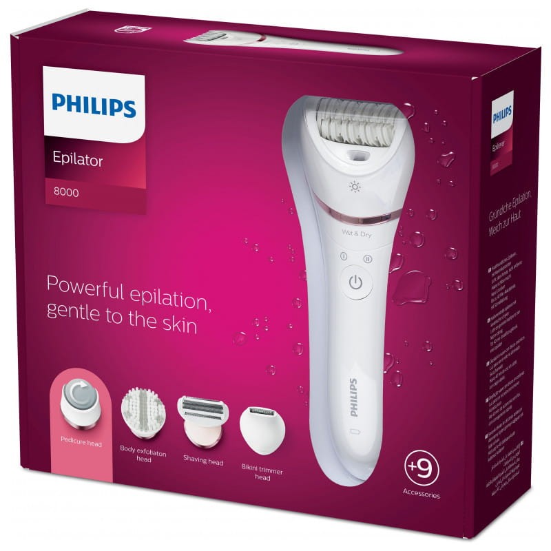 Épilateur Philips Series 8000 BRE740/10 Épilateur à sec et à eau rose, blanc - Ítem2