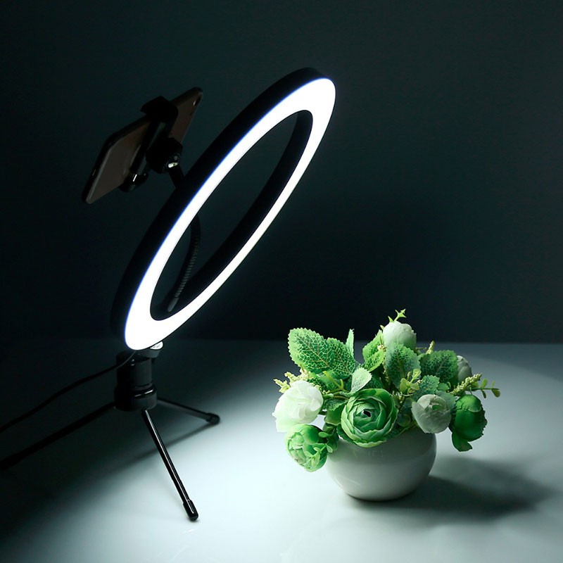 recording set with 26cm adjustable led ring mini tripod with smartphone holder