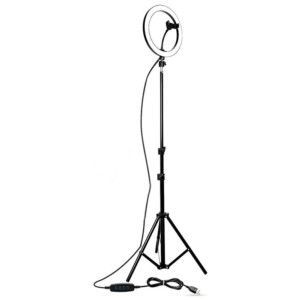 Kit d'enregistrement avec Anneau LED Réglable 26cm + Trépied avec Support Smartphone 210cm