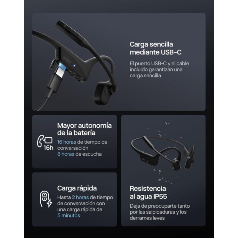 Shokz OpenComm 2 UC USB-A Noir à conduction osseuse - Ítem11