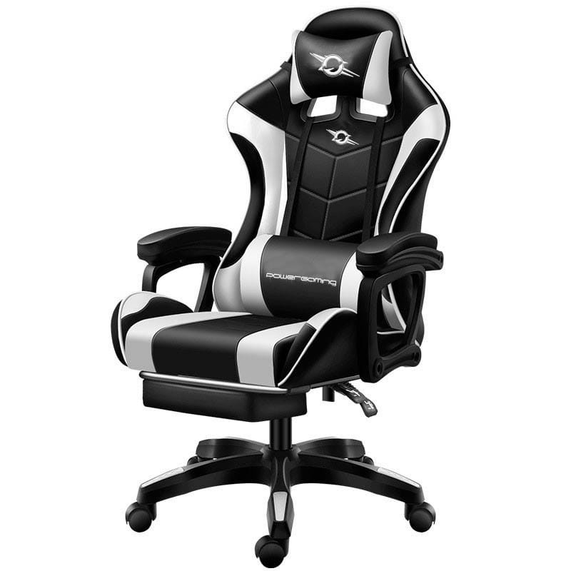 Acheter Chaise Gaming PowerGaming Noir/Blanc avec Repose Pieds - PowerPlanet