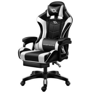 Silla Gaming PowerGaming Negro/Blanco con Reposapiés