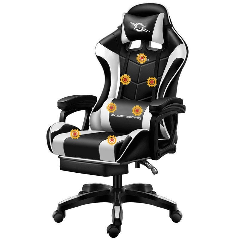 Silla Gaming PowerGaming Masaje 7 puntos Blanco/Negro Reposapiés