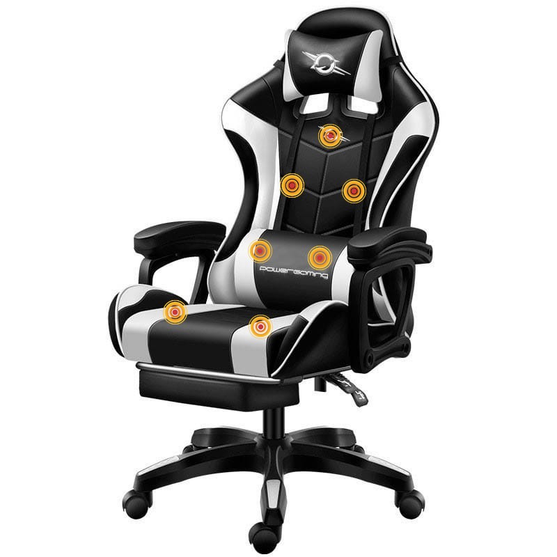 Cadeira Gaming PowerGaming Massagem 7 pontos Branco / Preto Apoio para os pés - Item