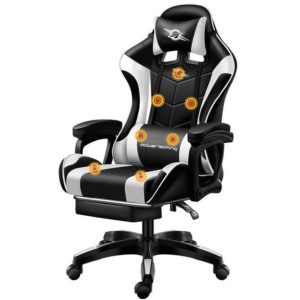 Silla Gaming PowerGaming Masaje 7 puntos Blanco/Negro Reposapiés