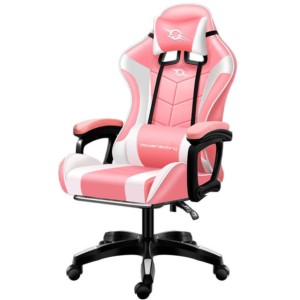 CHAISE PILOTE GAMING ROSE/ BLANC AVEC ECRITURE