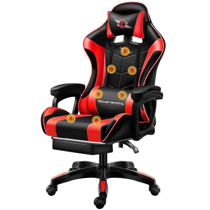 Silla Gaming PowerGaming Masaje 7 Puntos Rojo/Negro con Reposapiés