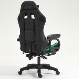 vista traseira e lateral daCadeira Gaming PowerGaming LED RGB com Altifalante Bluetooth, Massagem e Apoio para Pés Preto