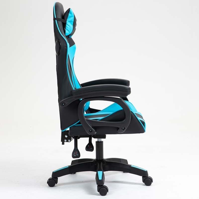 vista lateral da Cadeira Gaming PowerGaming com Altifalante Bluetooth e Massagem Preto+Azul