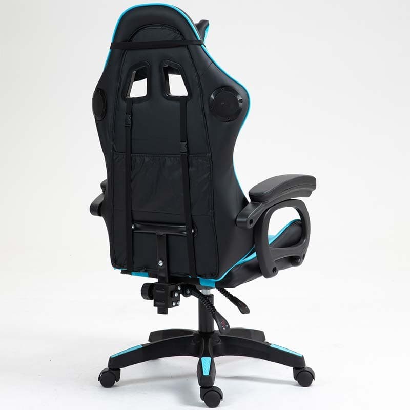 vista traseira e lateral da Cadeira Gaming PowerGaming com Altifalante Bluetooth e Massagem Preto+Azul