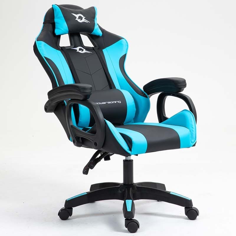 vista frontal da Cadeira Gaming PowerGaming Preto+Azul