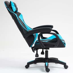 vista lateral da Cadeira Gaming PowerGaming com Altifalante Bluetooth e Massagem Preto+Azul reclinada