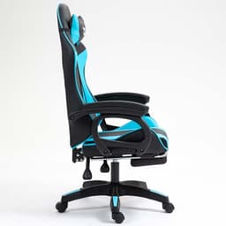 vista lateral da Cadeira Gaming PowerGaming com 7 pontos de Massagem e Apoio para Pés Preto+Azul