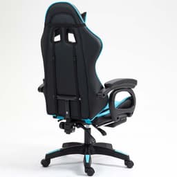 vista traseira e lateral da Cadeira Gaming PowerGaming com 7 pontos de Massagem e Apoio para Pés Preto+Azul