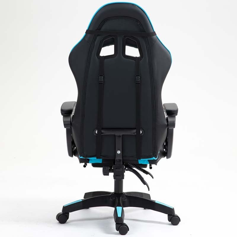 vista traseira da Cadeira Gaming PowerGaming com 7 pontos de Massagem e Apoio para Pés Preto+Azul