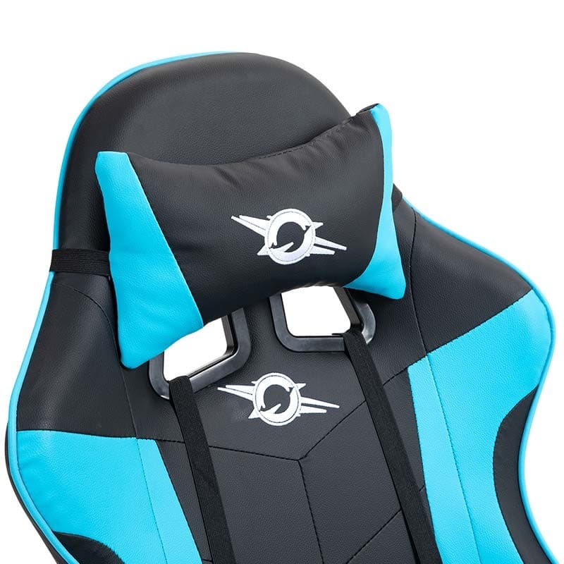 almofada cervical da Cadeira Gaming PowerGaming com 7 pontos de Massagem e Apoio para Pés Preto+Azul