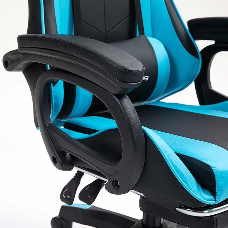 apoios de braços da Cadeira Gaming PowerGaming com 7 pontos de Massagem e Apoio para Pés Preto+Azul