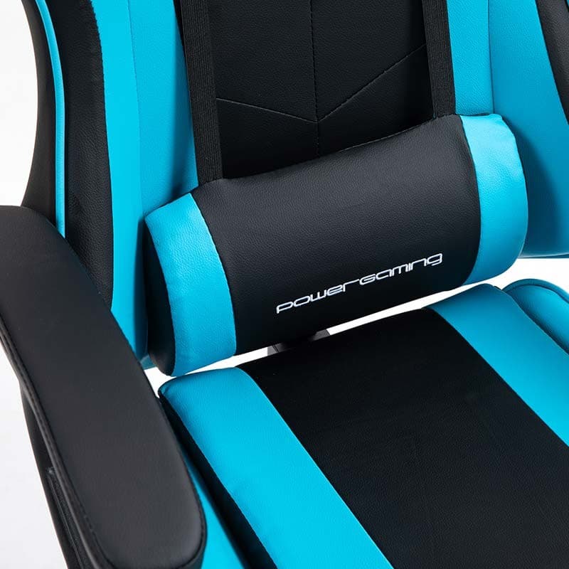 almofada lombar da Cadeira Gaming PowerGaming com 7 pontos de Massagem e Apoio para Pés Preto+Azul