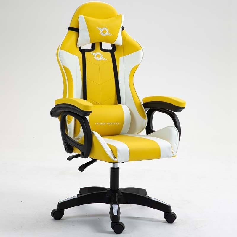 vista frontal e lateral da Cadeira Gaming PowerGaming Branco+Amarelo