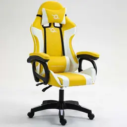 vista frontal e lateral da Cadeira Gaming PowerGaming Branco+Amarelo