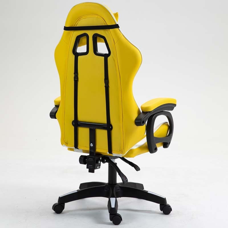 vista traseira e lateral da Cadeira Gaming PowerGaming Branco+Amarelo