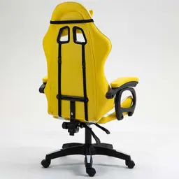 vista traseira e lateral da Cadeira Gaming PowerGaming Branco+Amarelo