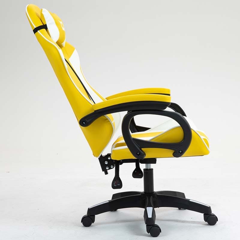 vista lateral da Cadeira Gaming PowerGaming Branco+Amarelo reclinada
