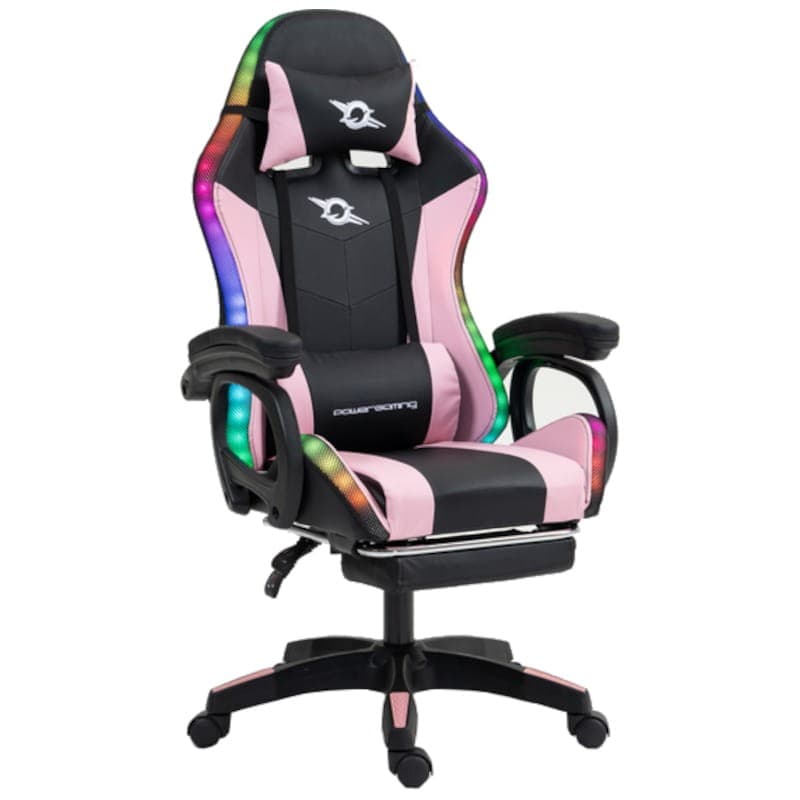 Repose-pieds pour chaise PowerGaming LED RGB Noir+Rose Vue de face côté droit