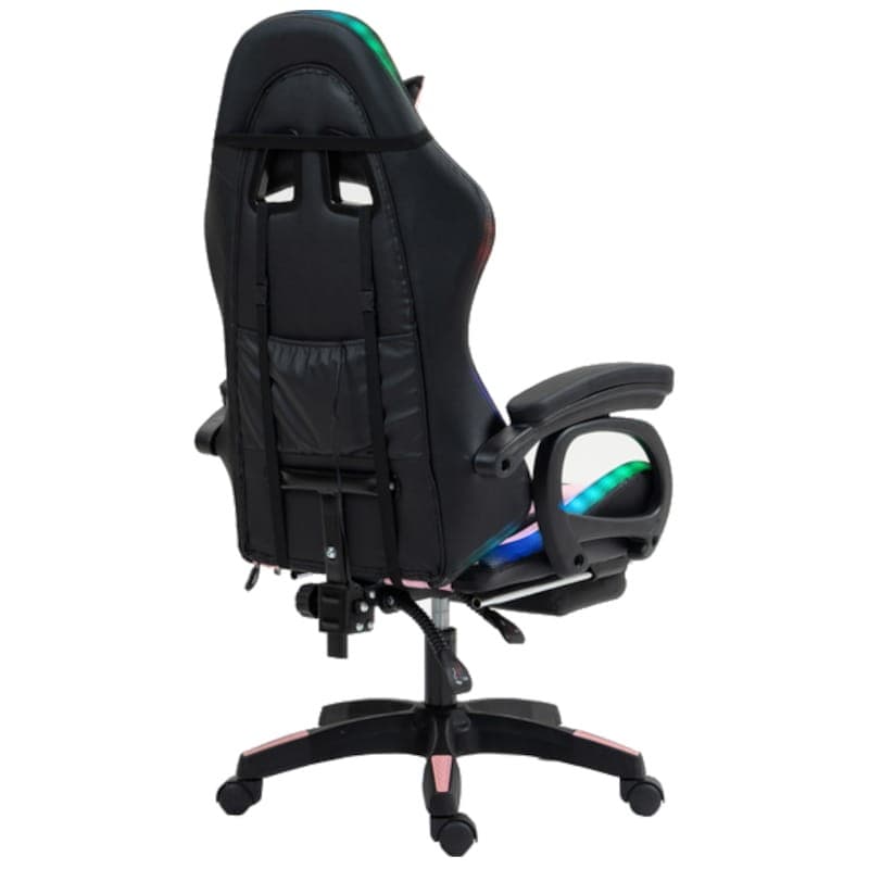 PowerGaming LED RGB Chaise Repose-pieds Noir+Rose Vue arrière côté droit