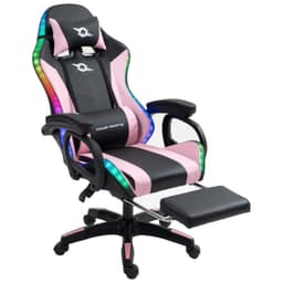 Chaise repose-pieds PowerGaming RGB LED noir + rose vue de face avec repose-pieds déployé