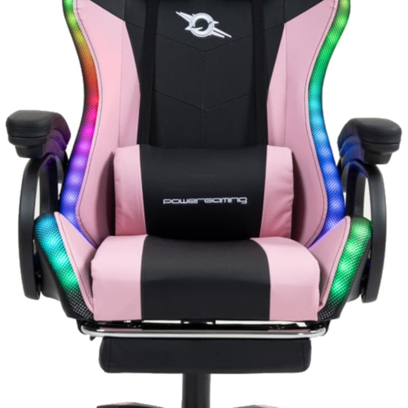 Repose-pieds de chaise PowerGaming LED RGB noir + rose, détail du siège avant