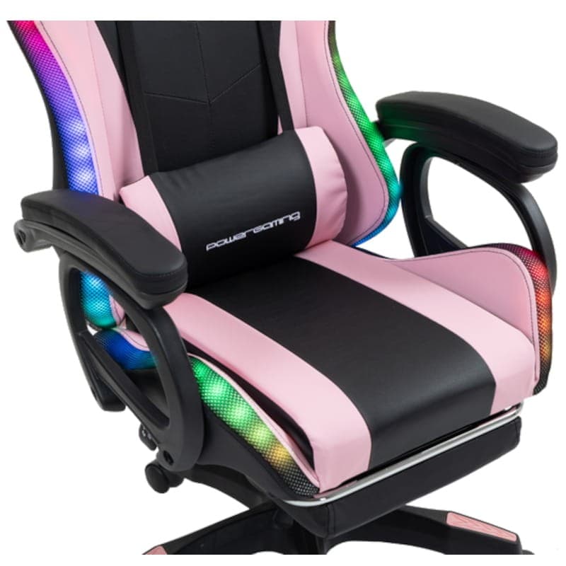 Repose-pieds pour chaise PowerGaming LED RGB Noir+Rose Vue détaillée de la face avant du siège