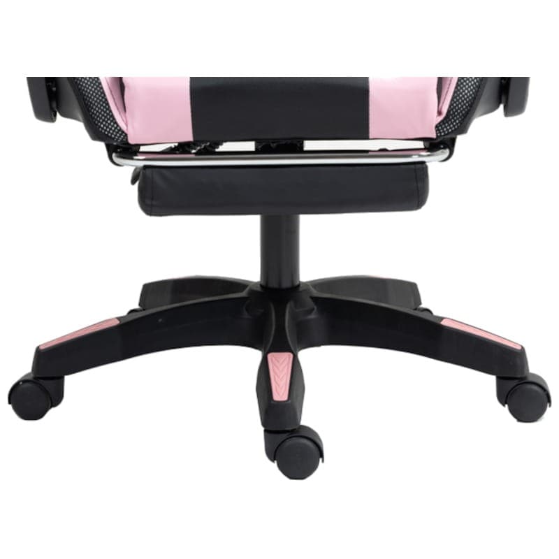 Repose-pieds pour chaise PowerGaming LED RGB Noir+Rose Vue détaillée du pied et des roulettes