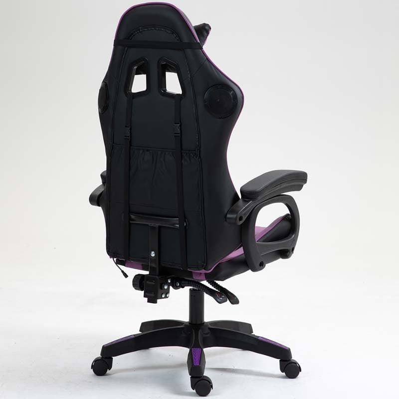 vue arrière et latérale de la Chaise Gaming PowerGaming avec Haut-parleur Bluetooth et Massage Noir+Lilas