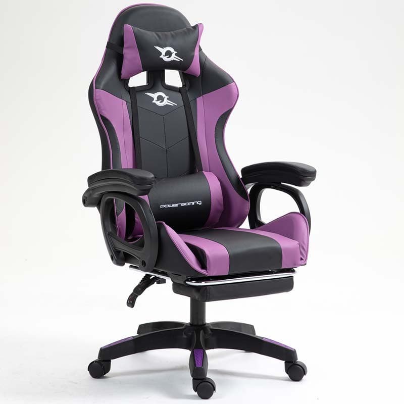 vue de face et de côté de la Chaise Gaming PowerGaming avec Repose-pieds Noir+Lilas