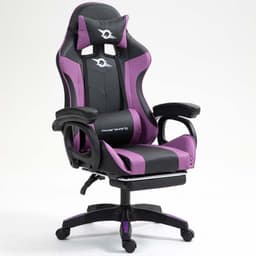 vue de face et de côté de la Chaise Gaming PowerGaming avec Repose-pieds Noir+Lilas