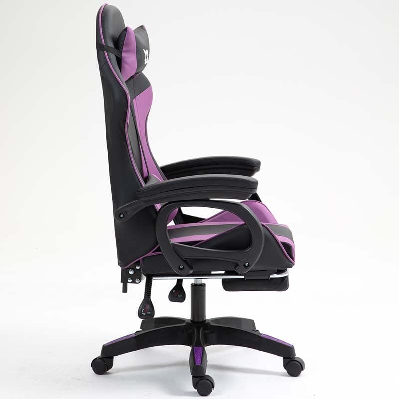 vue de côté de la Chaise Gaming PowerGaming avec Repose-pieds Noir+Lilas