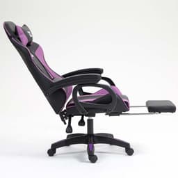 vue de côté de la Chaise Gaming PowerGaming avec Repose-pieds Noir+Lilas inclinée