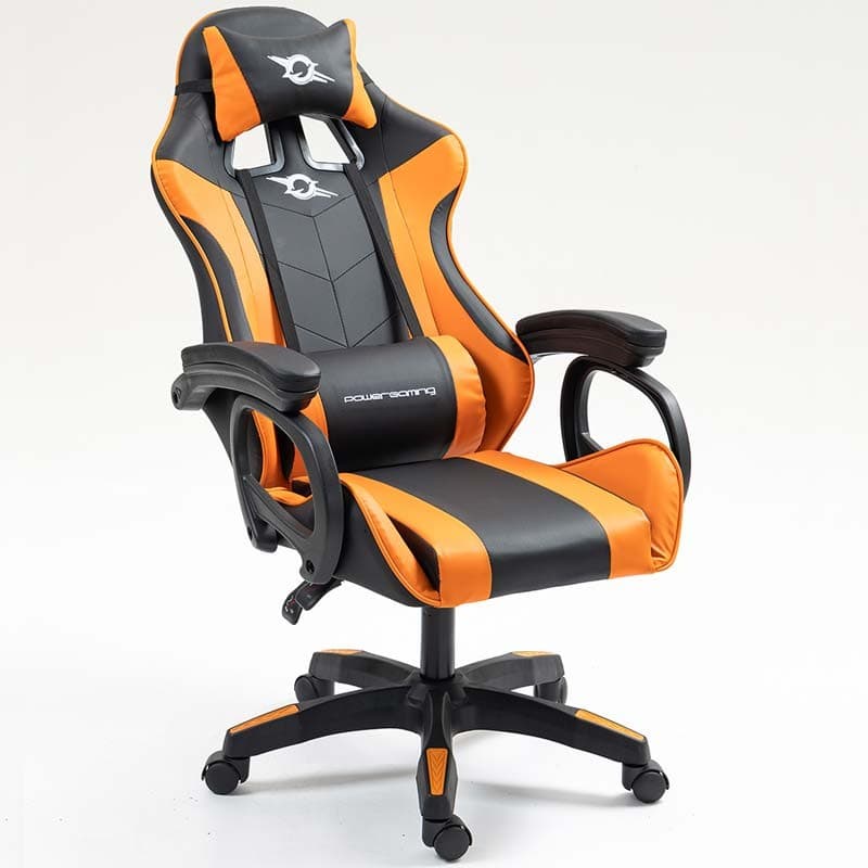 vista frontal de la Silla Gaming PowerGaming Negro+Naranja reclinada