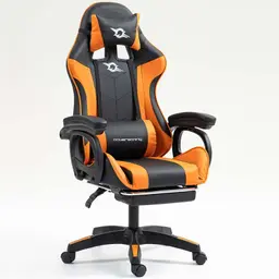 vue de face et de côté de la Chaise Gaming PowerGaming avec Repose-pieds Noir+Orange