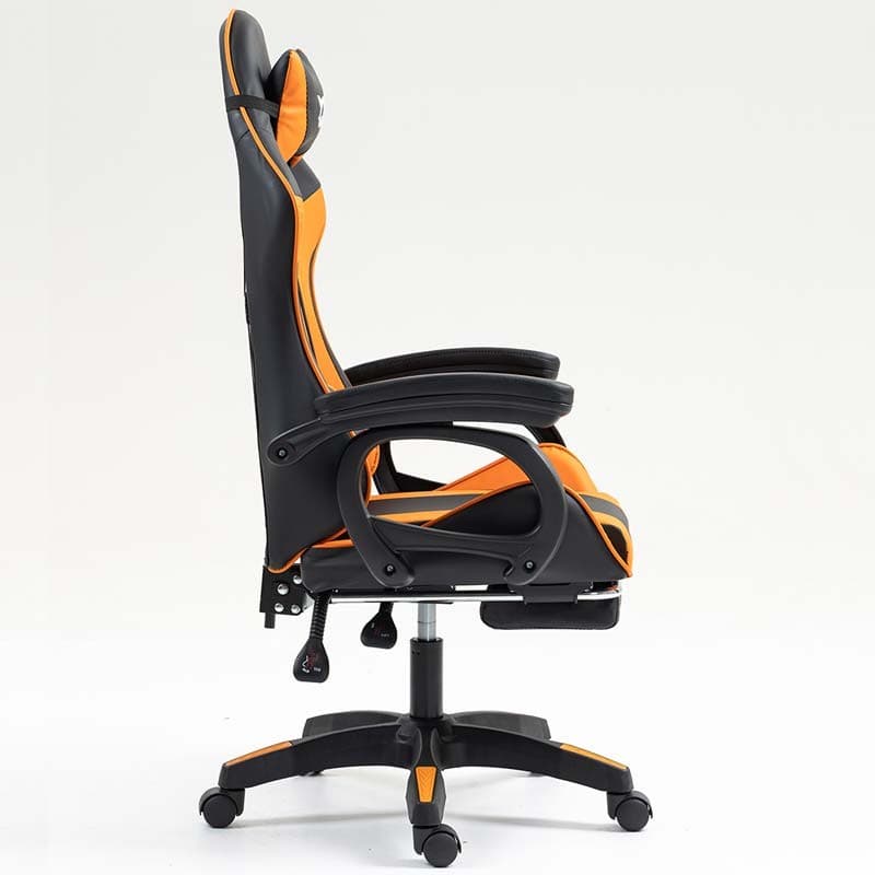 vue de côté de la Chaise Gaming PowerGaming avec Repose-pieds Noir+Orange