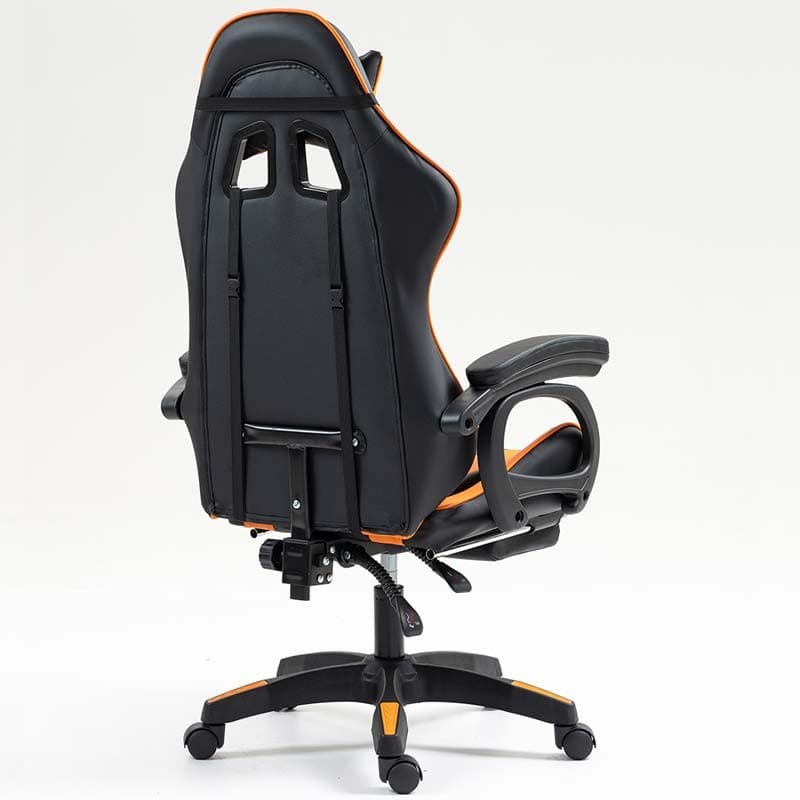 vue arrière et de côté de la Chaise Gaming PowerGaming avec Repose-pieds Noir+Orange