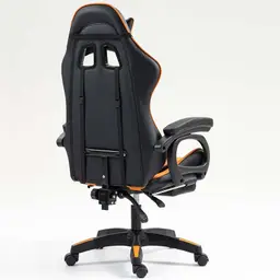 vue arrière et de côté de la Chaise Gaming PowerGaming avec Repose-pieds Noir+Orange