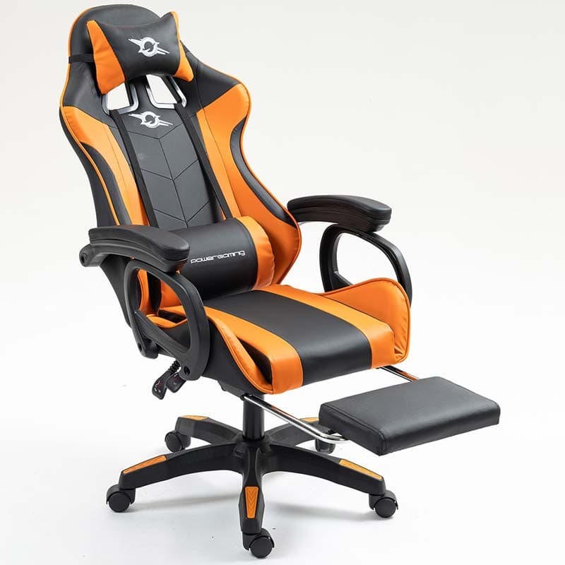 vue de face de la Chaise Gaming PowerGaming avec Repose-pieds Noir+Orange inclinée