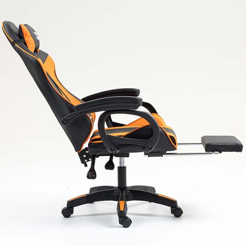 vue de côté de la Chaise Gaming PowerGaming avec Repose-pieds Noir+Orange inclinée