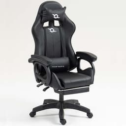 vista frontal e lateral da Cadeira Gaming PowerGaming com 7 pontos de Massagem e Apoio para Pés Preto